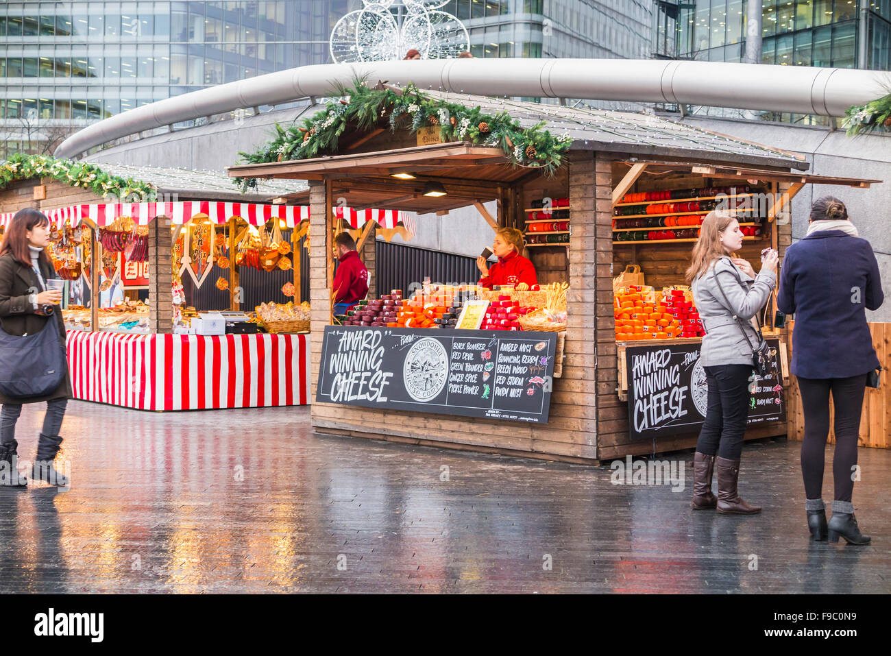 Cheese stall at London Bridge City Christmas Market, Southwark, London