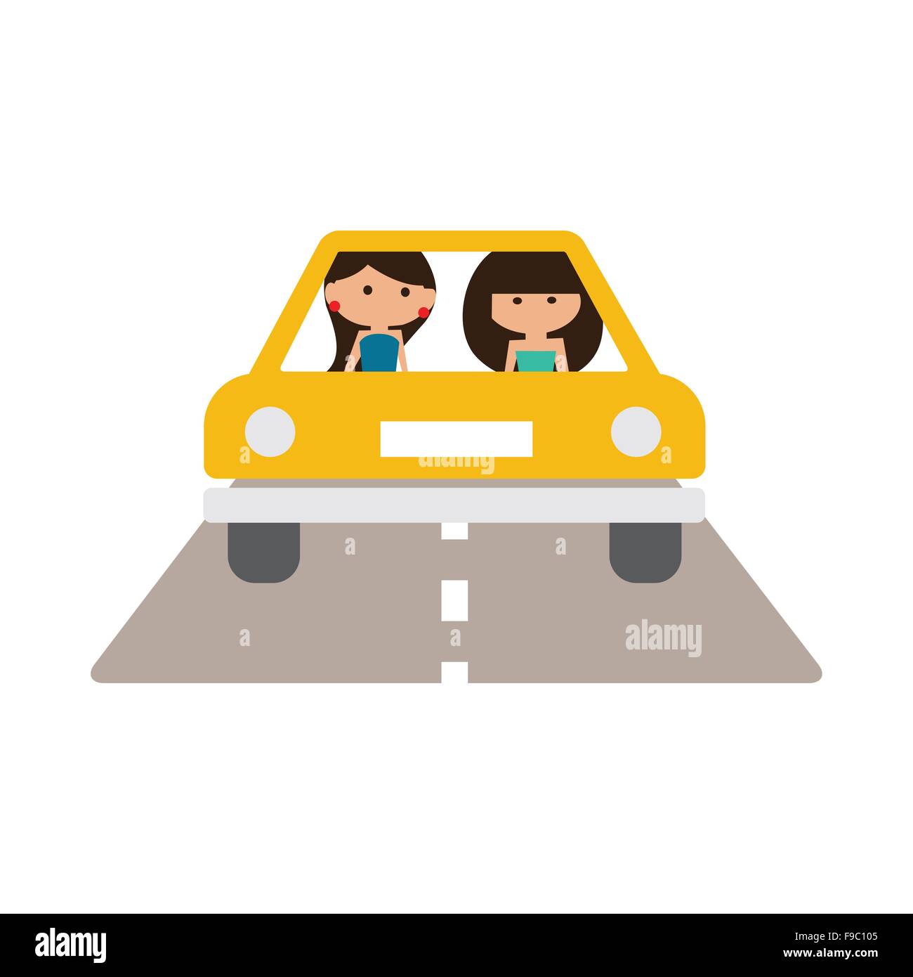 Flat with shadow icon and mobile application girl car Stock Vector