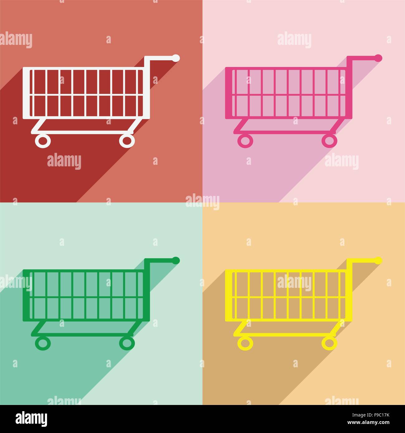 Flat with shadow concept and mobile application cart Stock Vector