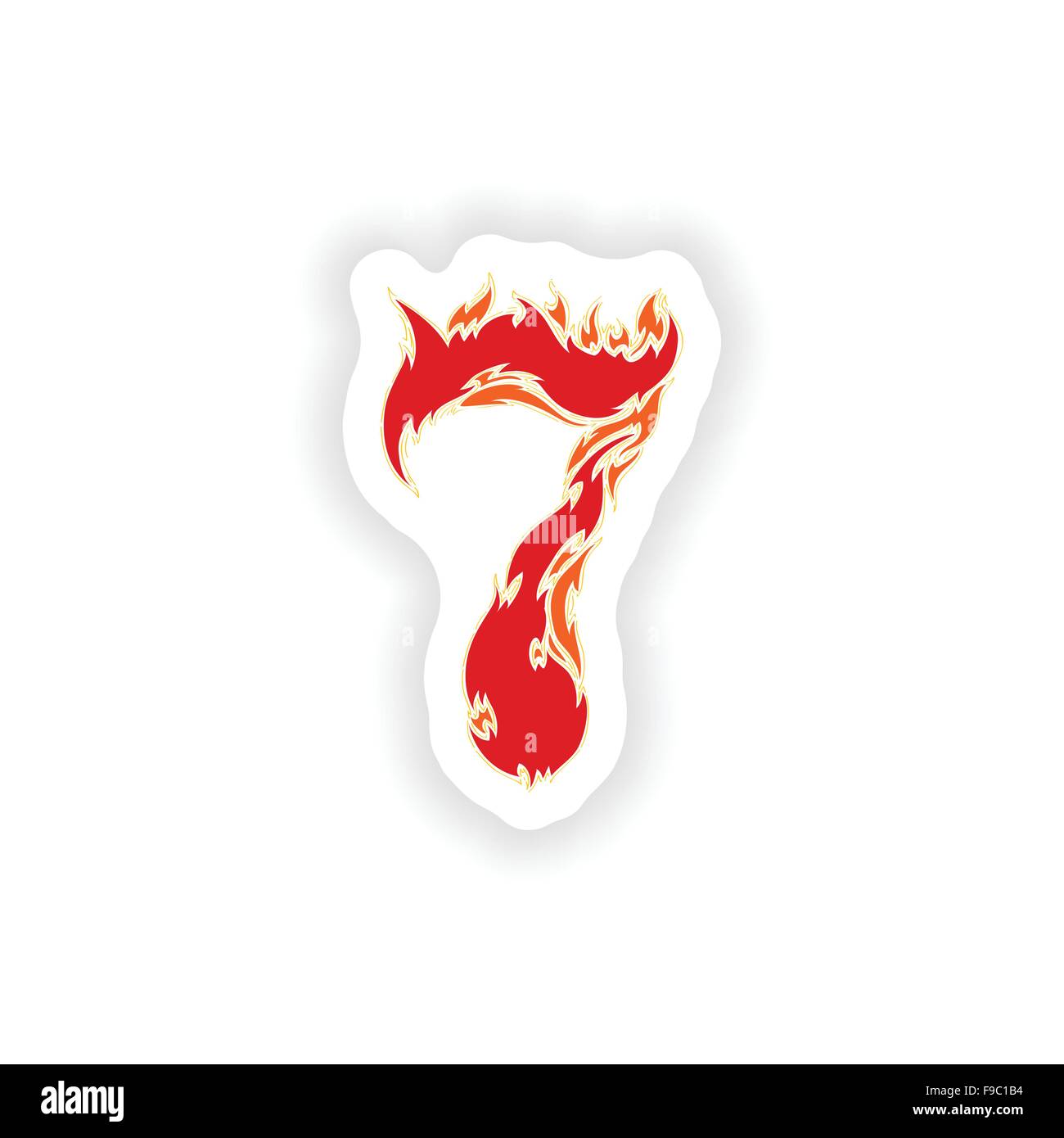 sticker fiery font red number 7 on white background Stock Vector