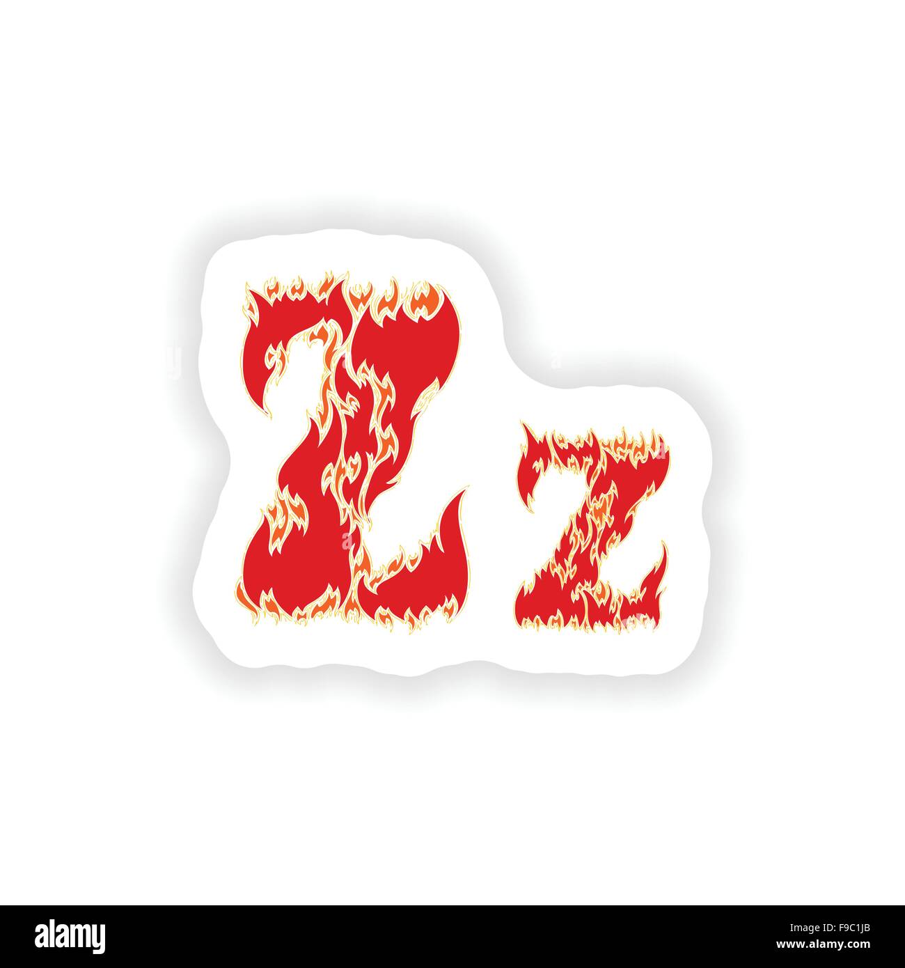 sticker fiery font red letter Z on white background Stock Vector