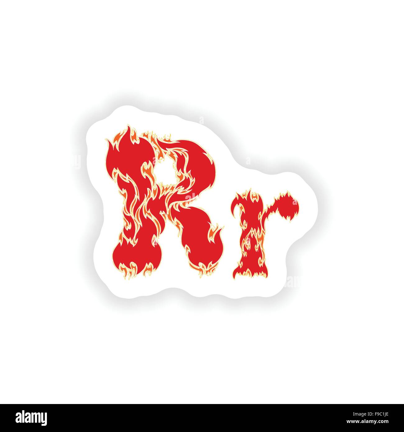 sticker fiery font red letter R on white background Stock Vector