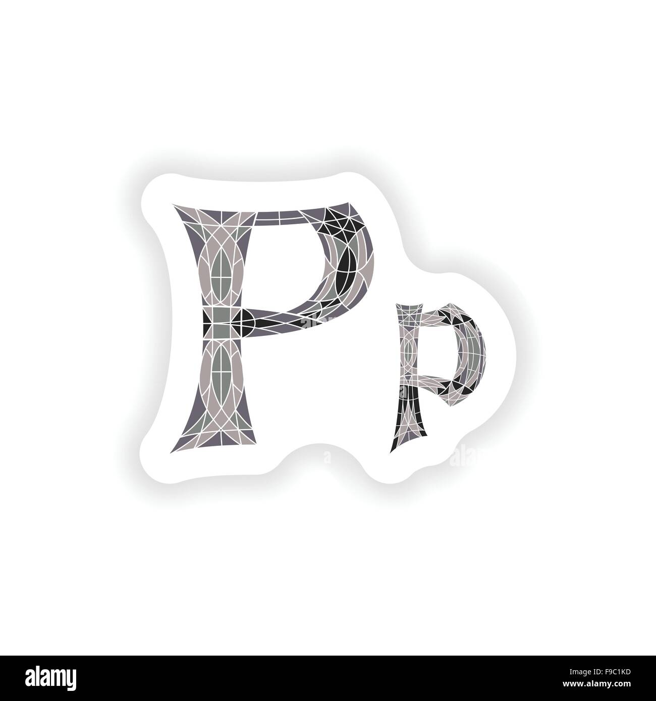 sticker Low poly letter P in gray mosaic polygon Stock Vector