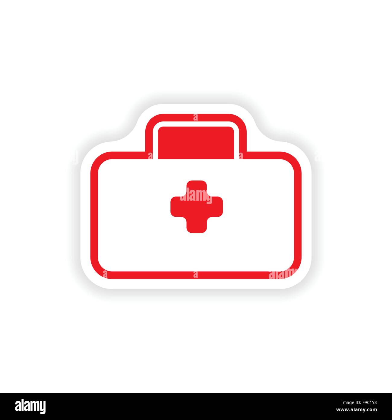 paper sticker on white background medical suitcase Stock Vector