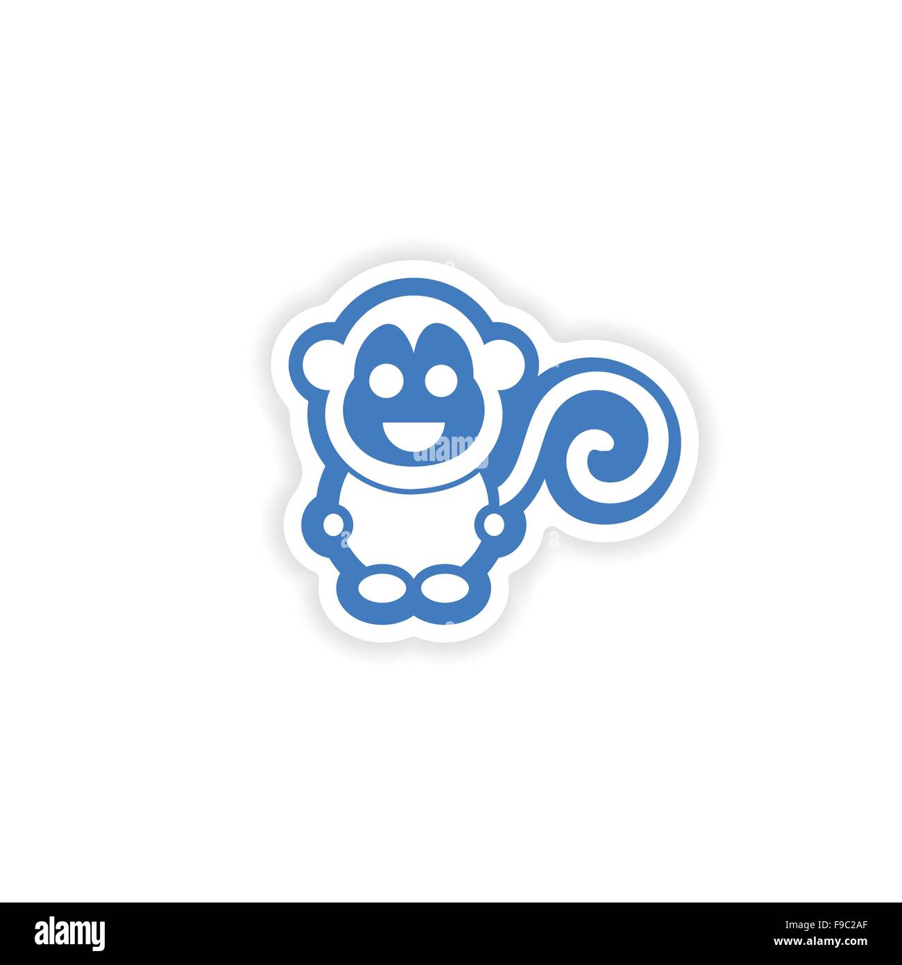 paper sticker on white background little monkey Stock Vector