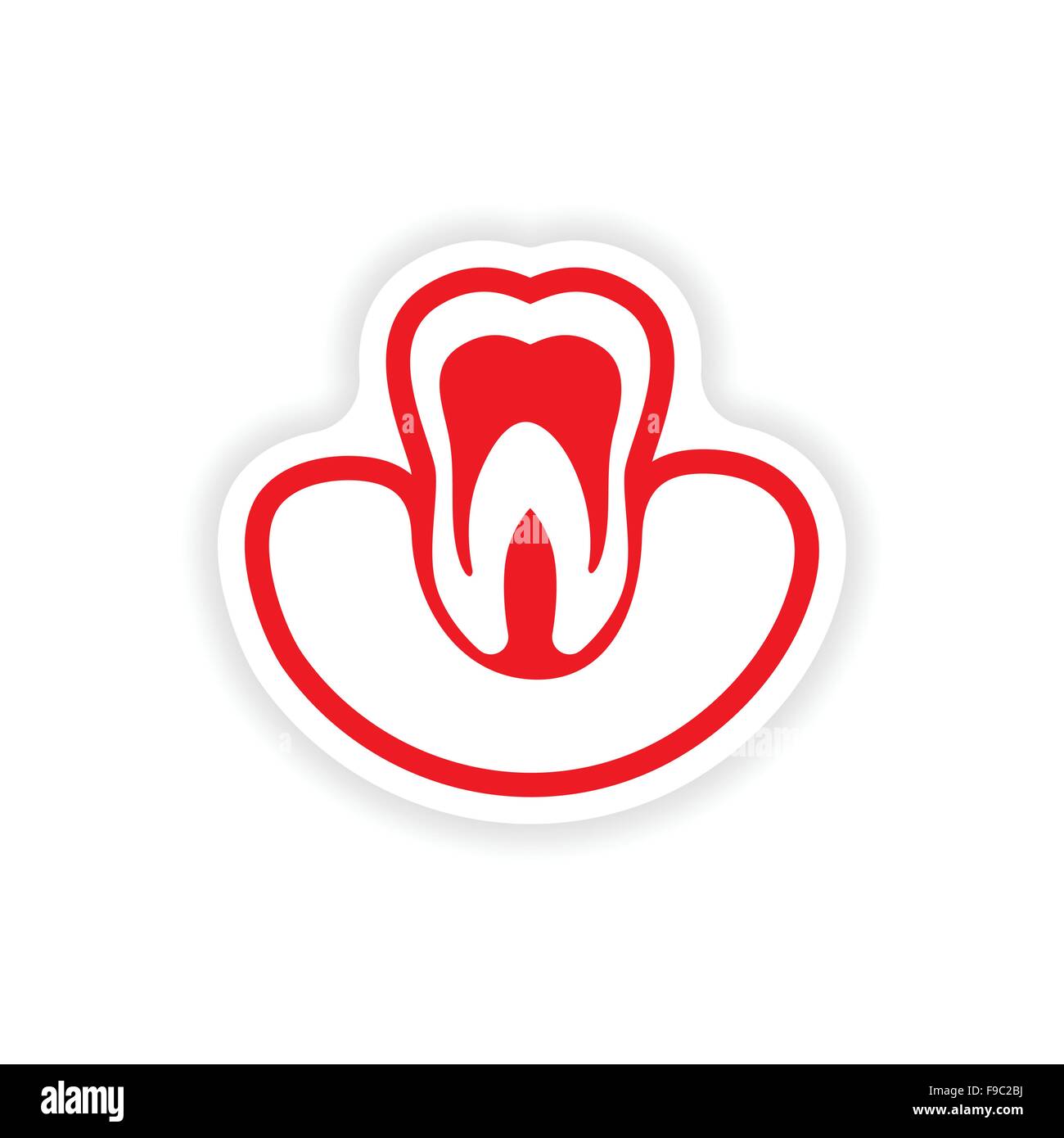 paper sticker on white background tooth in gums Stock Vector