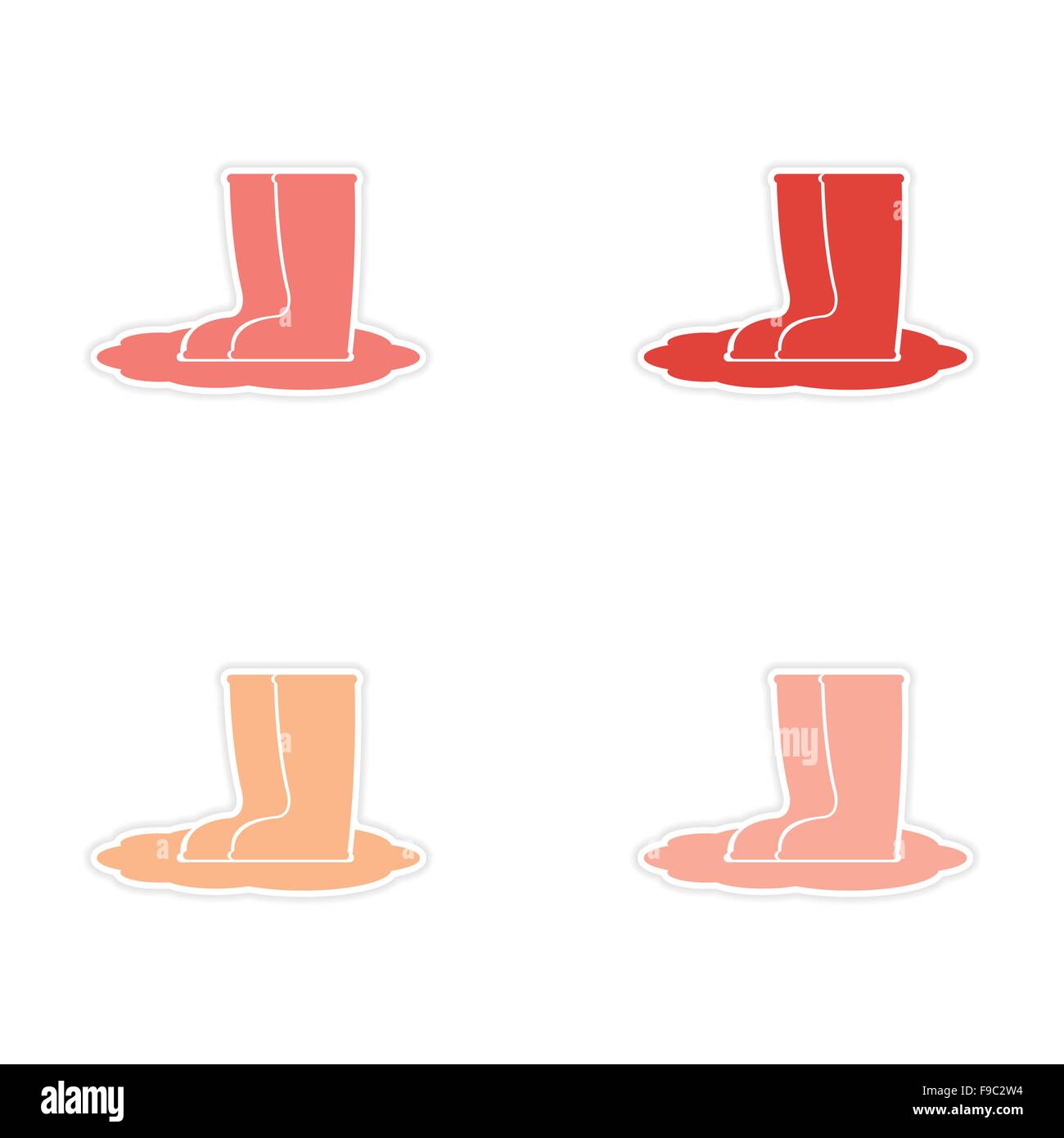 assembly realistic sticker design on paper rubber boots Stock Vector