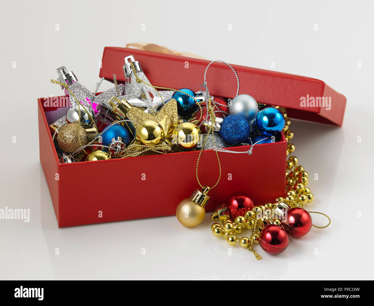 present box fill up with the christmas ornament Stock Photo