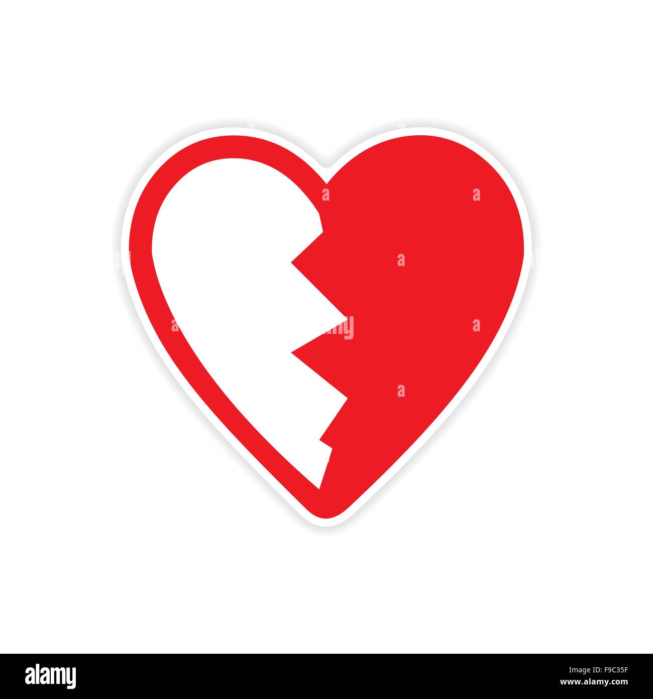 sticker bright heart broken into pieces on a white background Stock