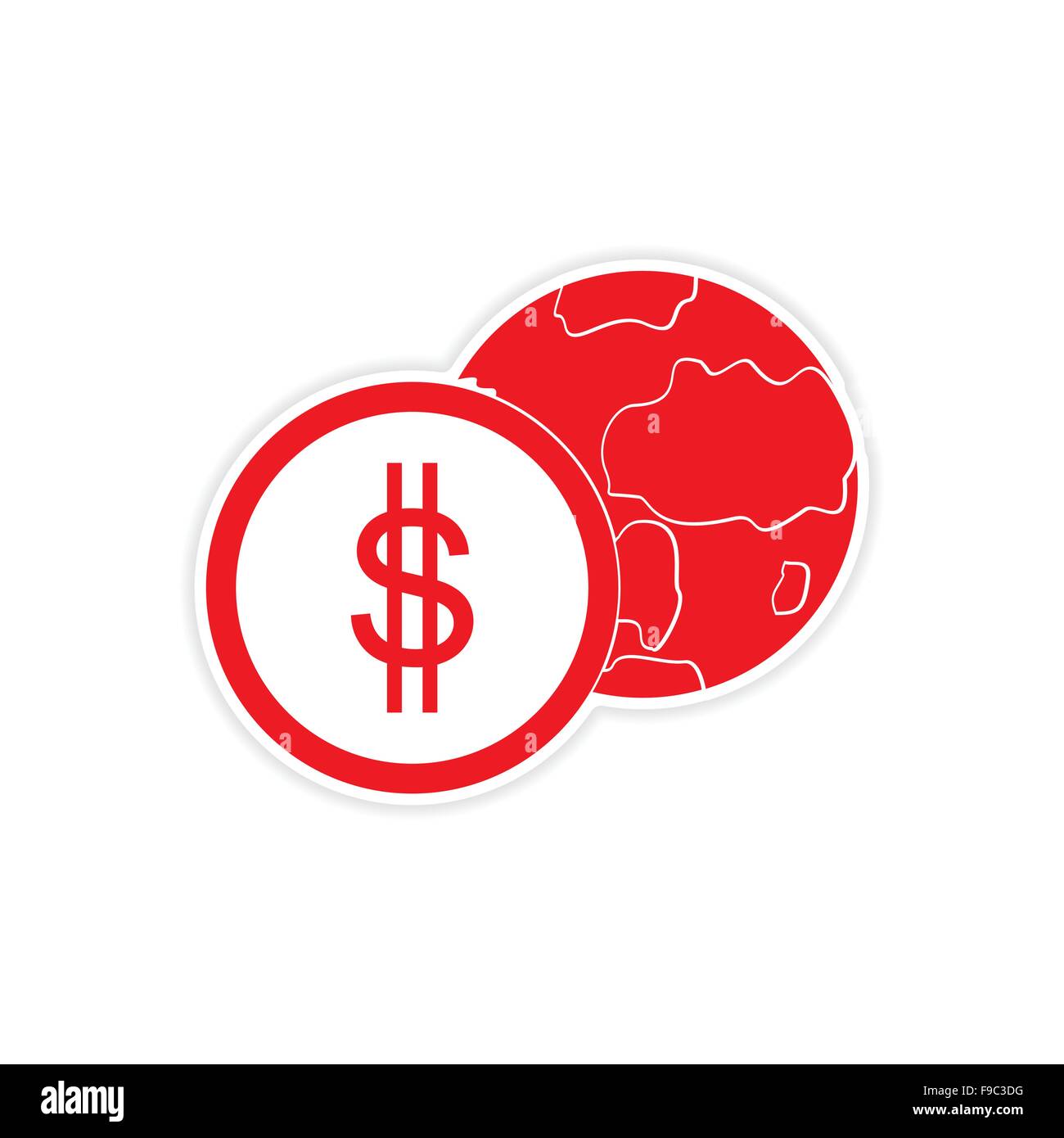 stylish sticker on paper Globe and money Stock Vector