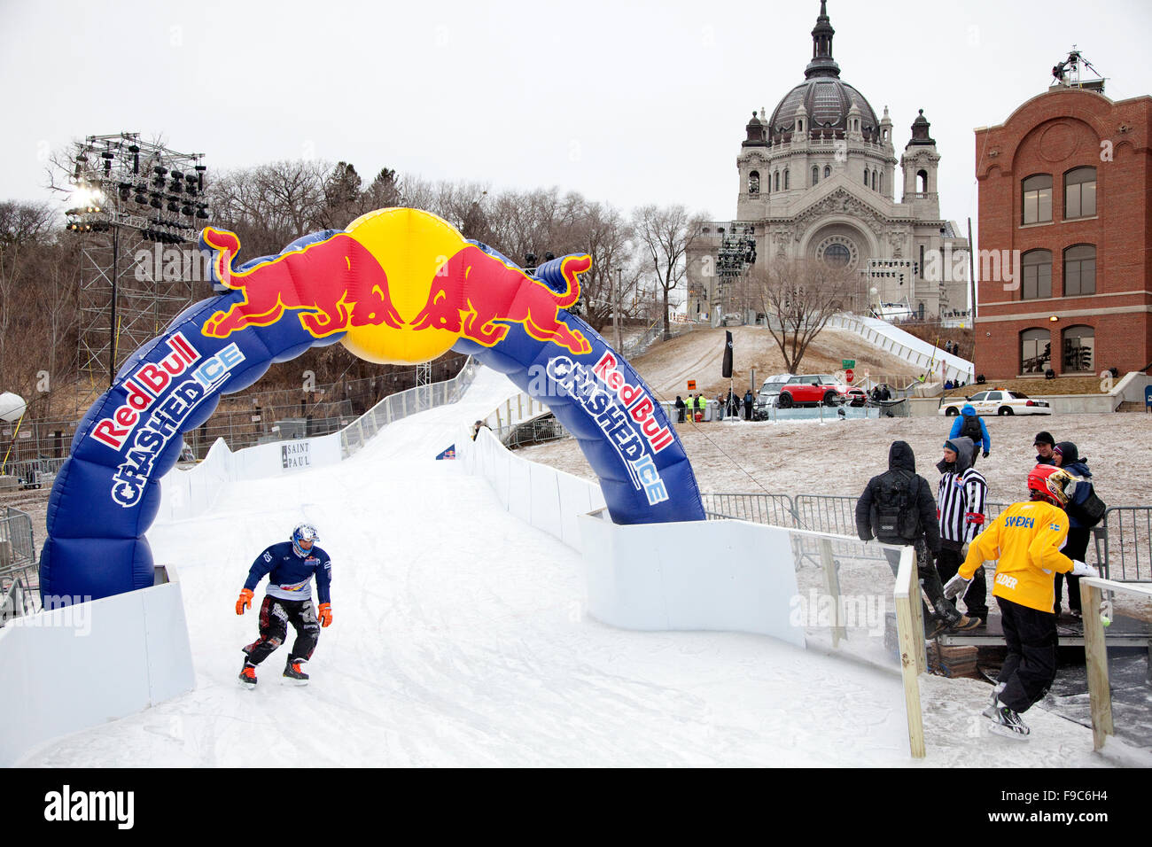 Red Bull Crashed Ice skating downhill race competition. St Paul Cathedral  St Paul Minnesota MN USA Stock Photo - Alamy