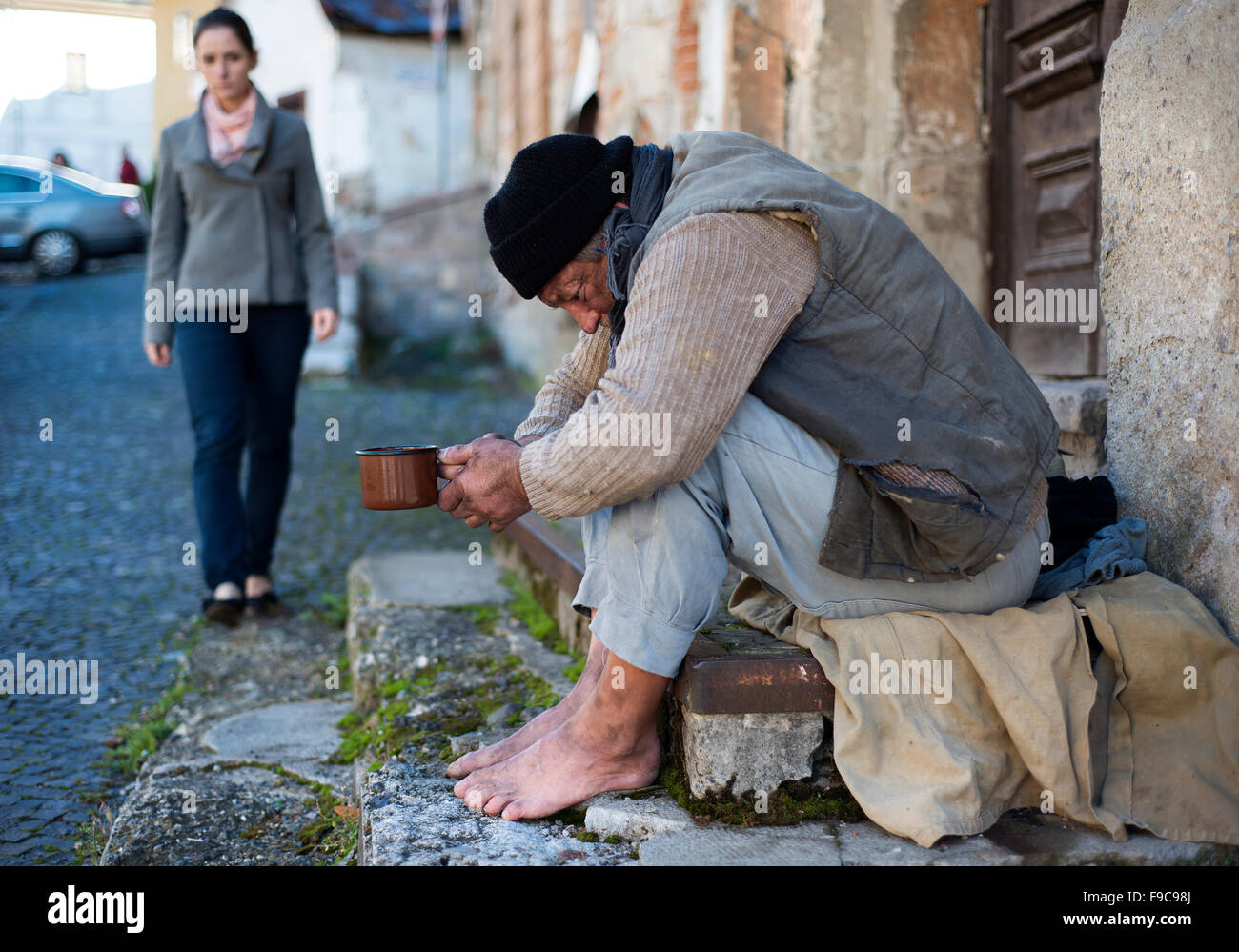 homeless man in the street Stock Photo