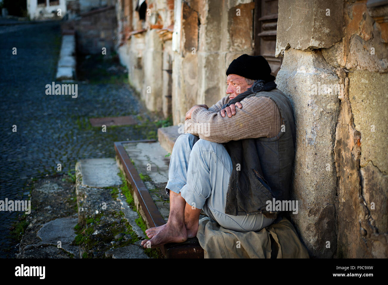 homeless man in the street Stock Photo