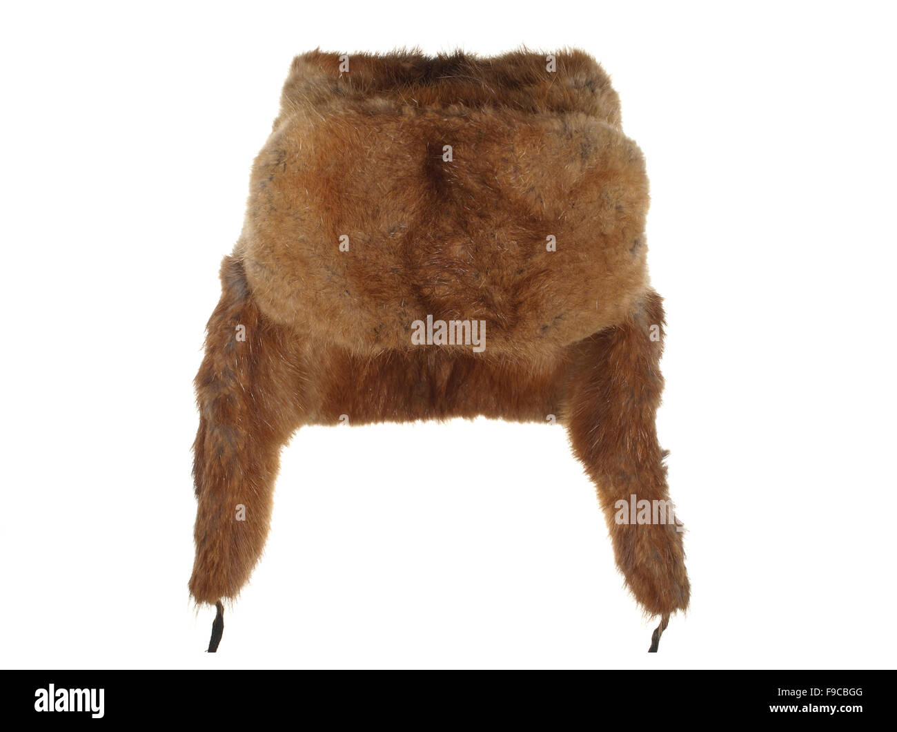 Winter fur hat brown isolated on white background. Stock Photo
