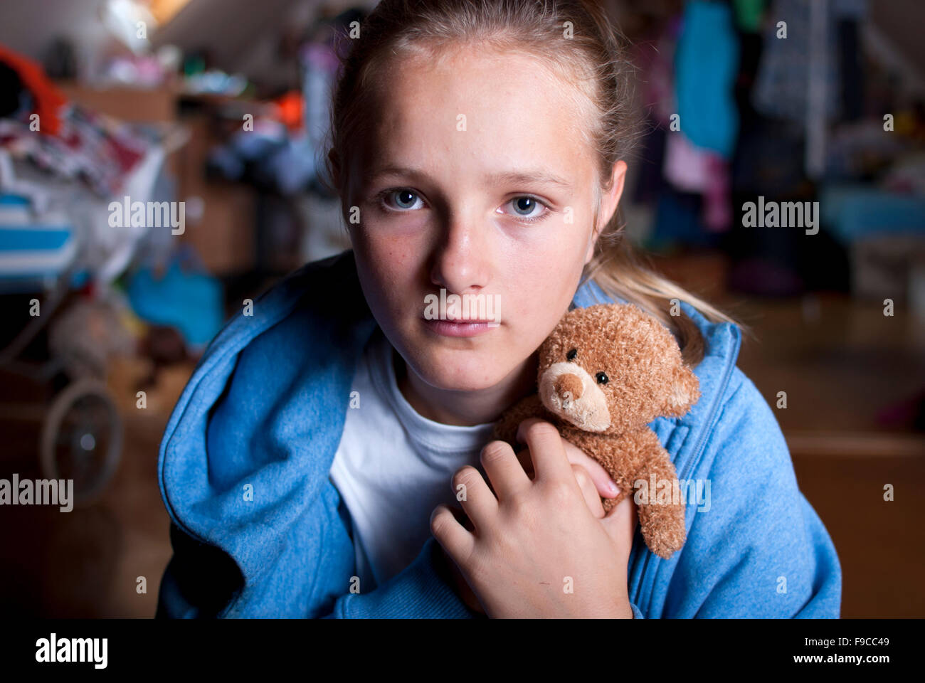 Sad teenager is scared and abused. Stock Photo