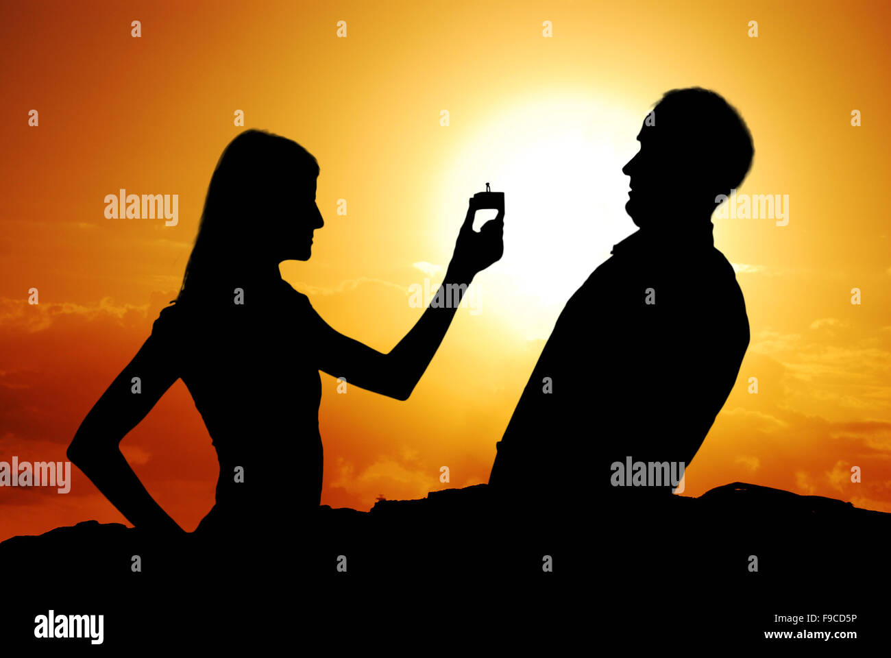 Funny proposal scene with happy woman and man Stock Photo - Alamy Funny proposal scene with happy woman and man Stock Photo - Alamy