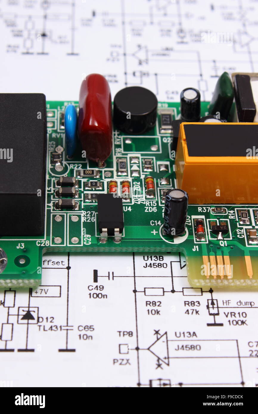 Printed circuit board with electrical components lying on construction