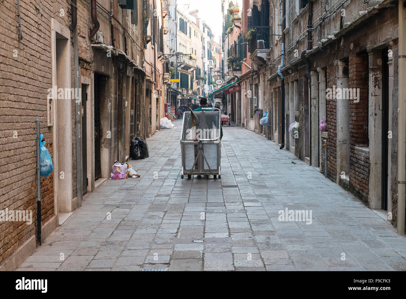 dustman in the streets of Venice Stock Photo
