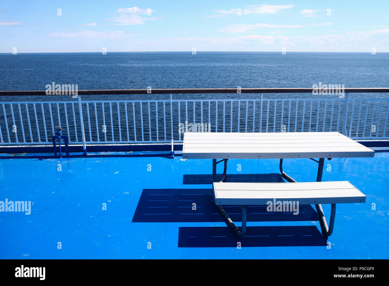 Color image of a rail on the deck of a cruise ship. Stock Photo
