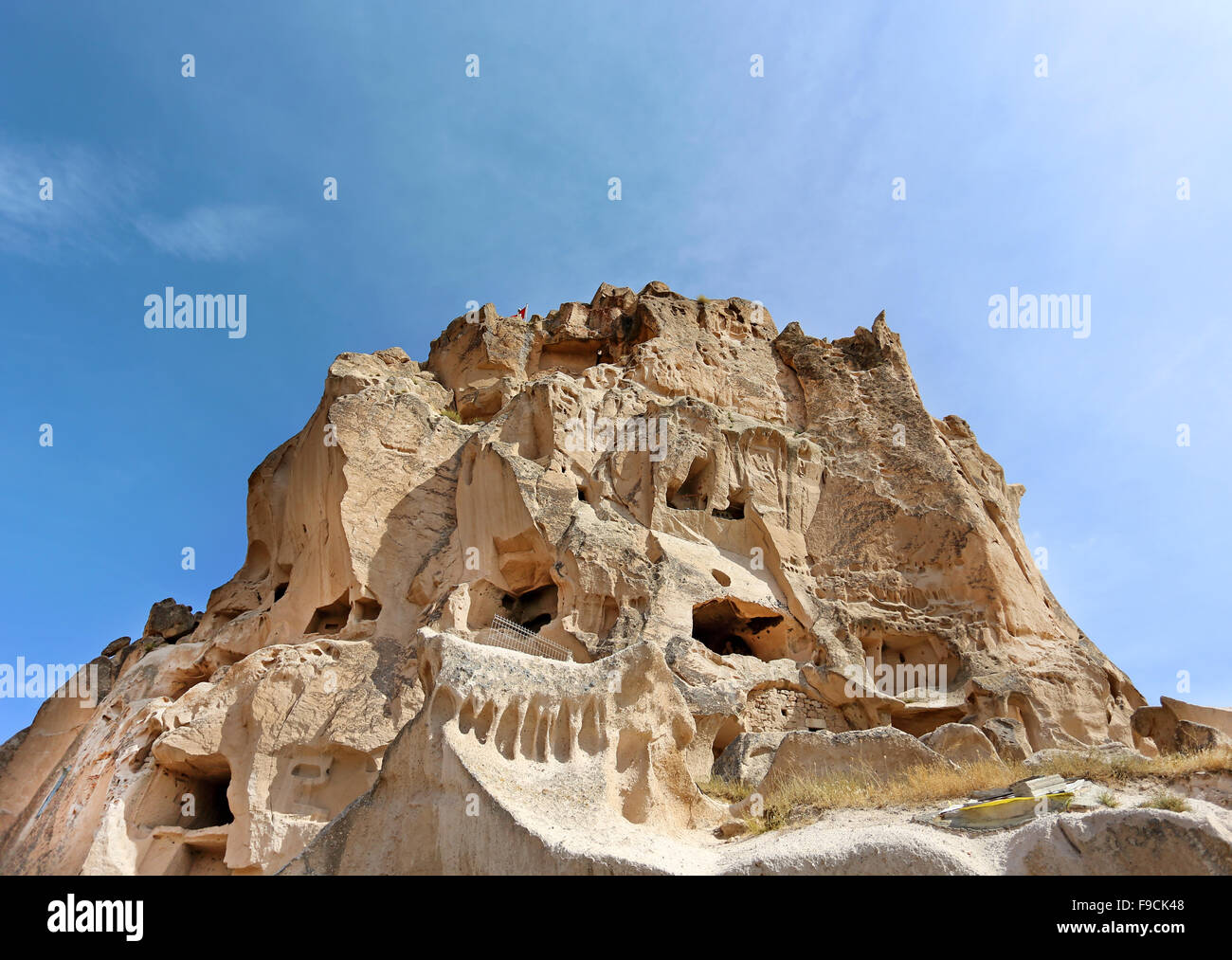 Beautiful fortress in the mountain in Turkey in the city of Uchisar Stock Photo