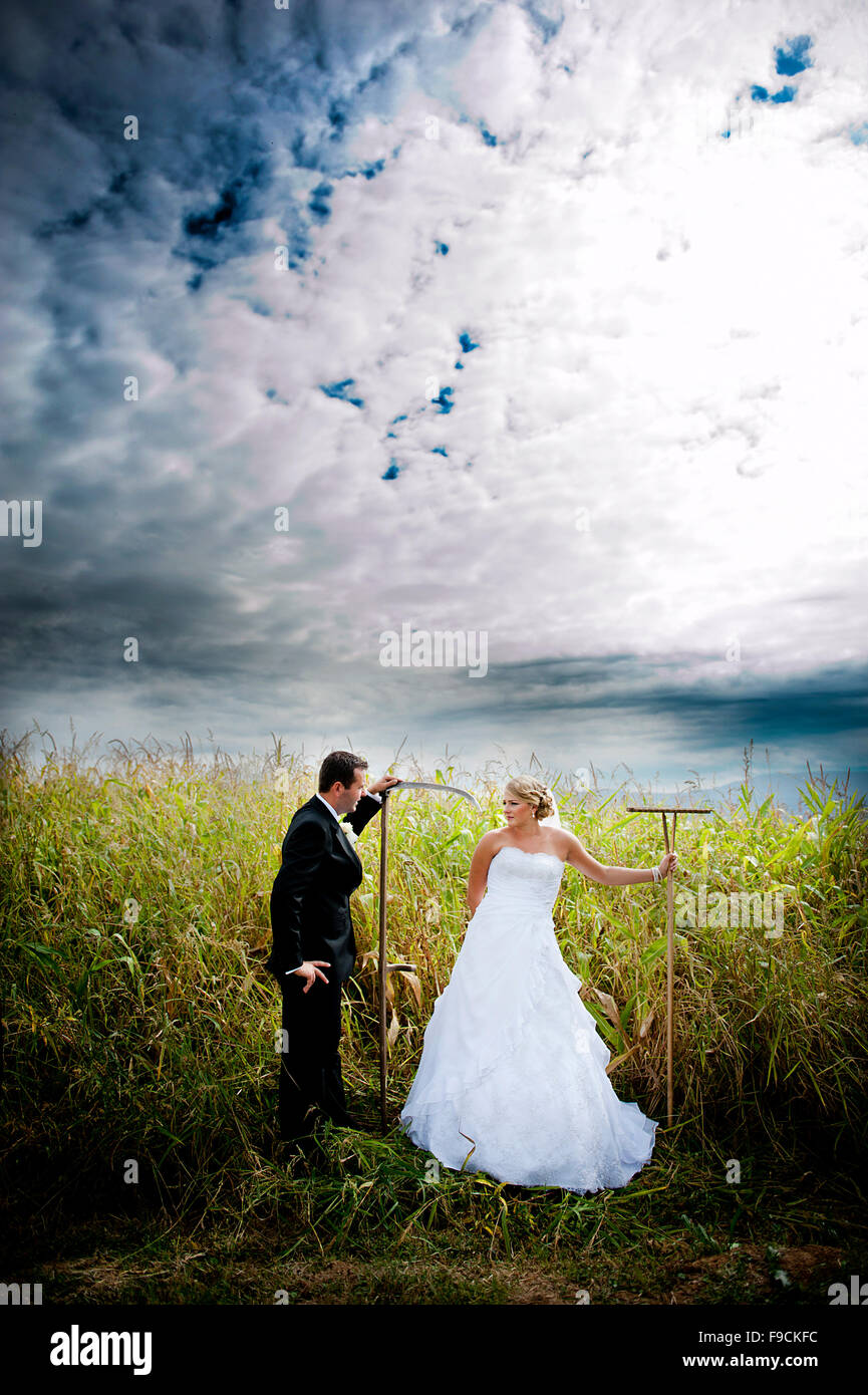 Bride and groom are posing outdoors Stock Photo - Alamy