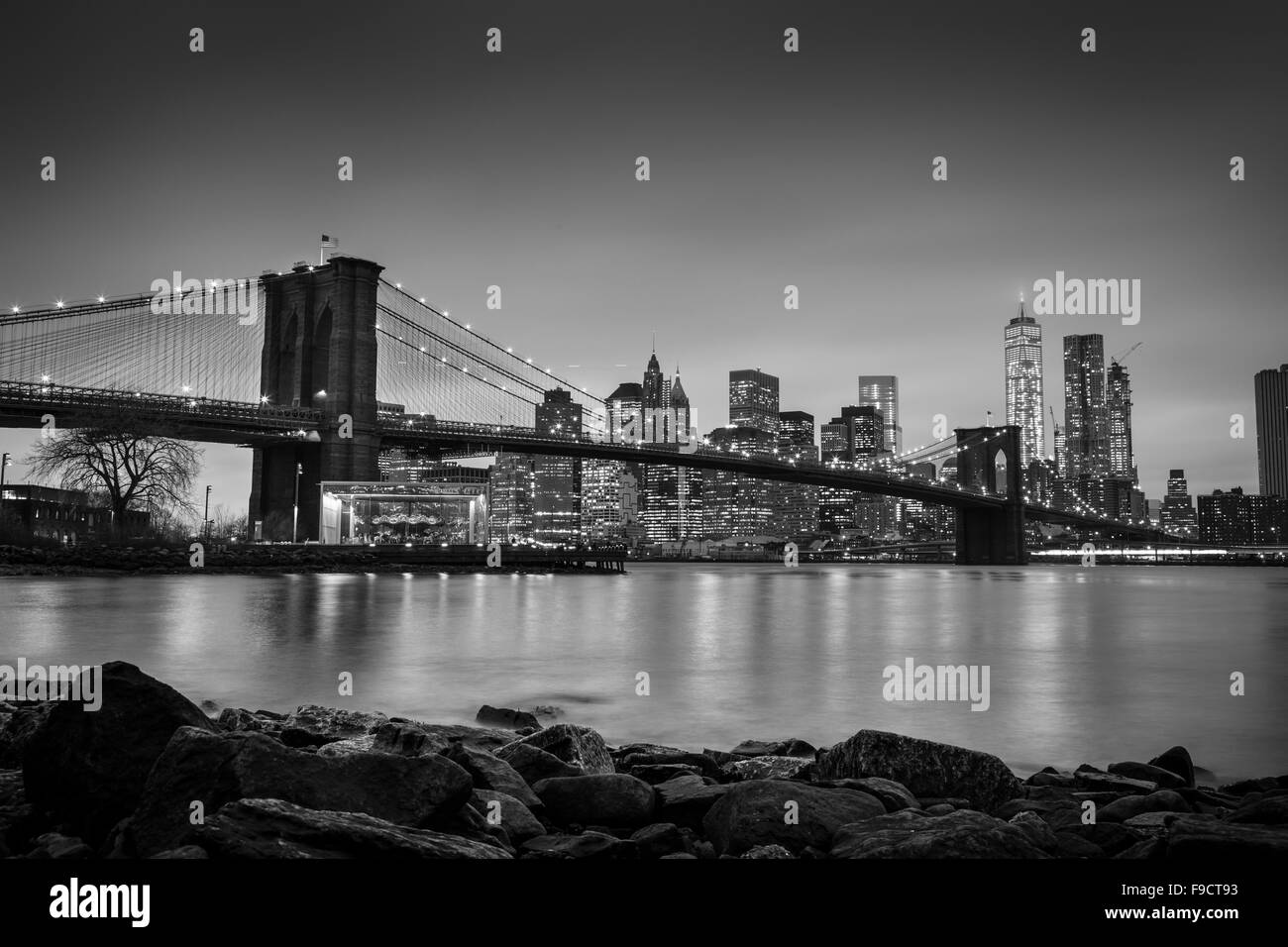 Brooklyn bridge at dusk, New York City. Stock Photo