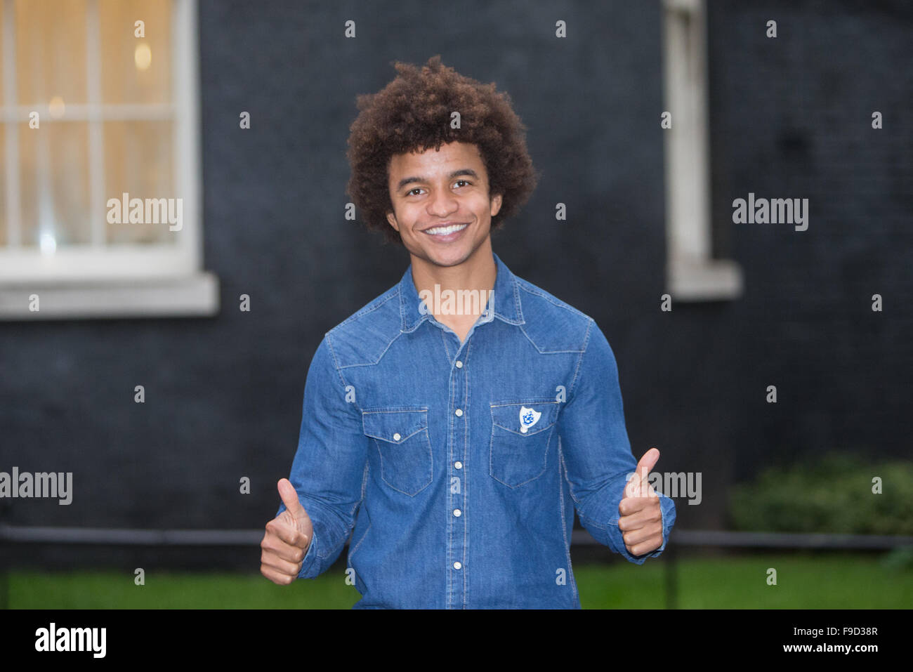 Radzi Chinyanganya,one of the presenters of  Blue Peter,arrives at Downing Street for the Starlight charity Christmas party Stock Photo
