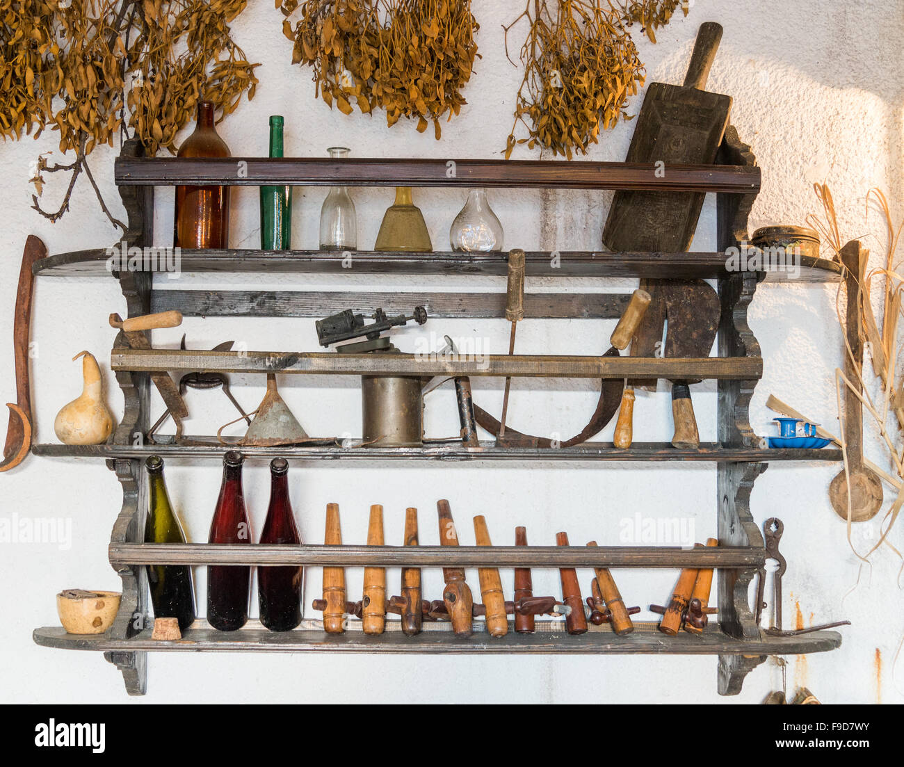 the various antique tools and household items Stock Photo