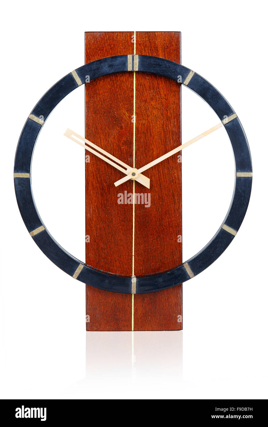 Old wooden wall clock isolated on white background Stock Photo Alamy