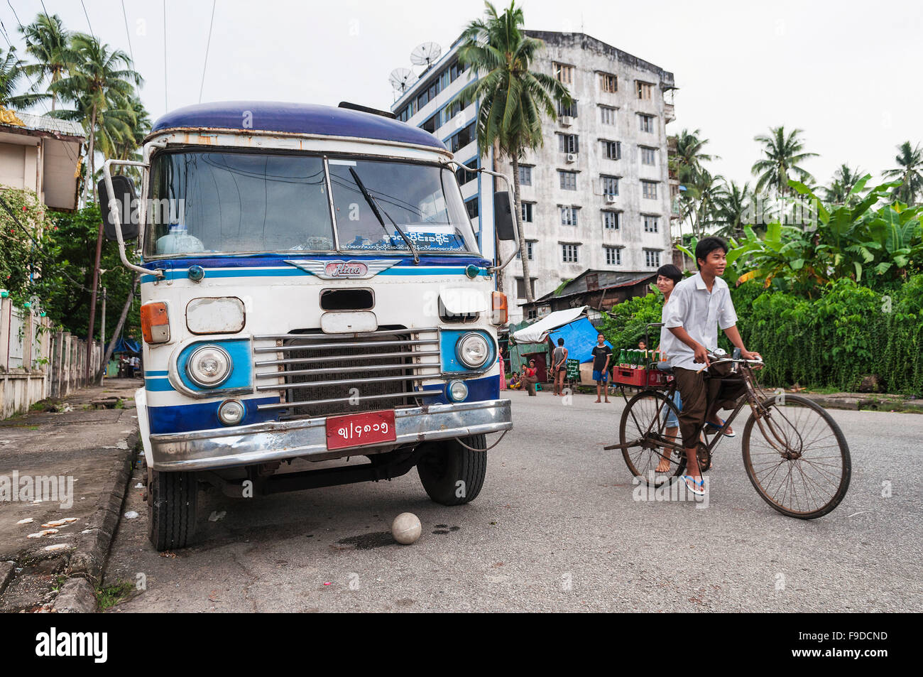 vintage classic bus in yangon myanmar street Stock Photo