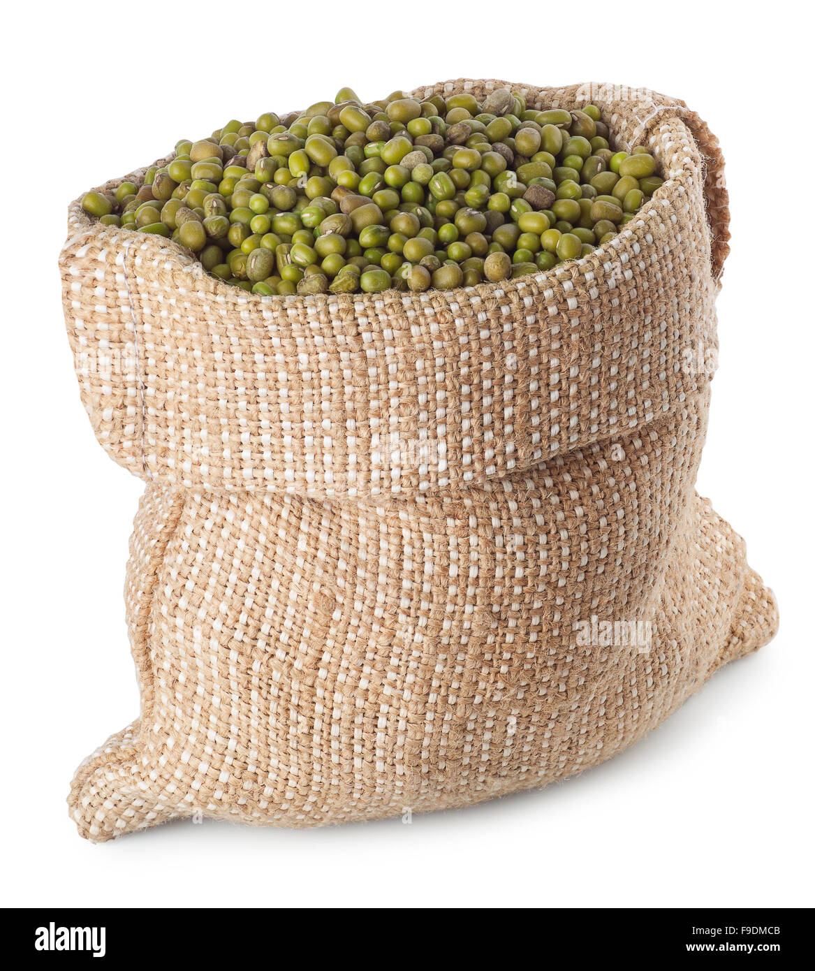 Mung beans in a sack isolated on white background Stock Photo