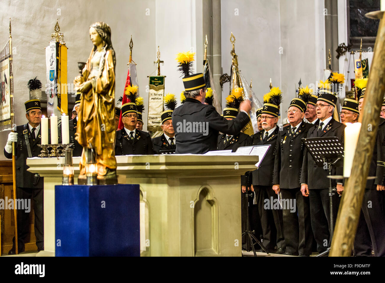 Annual meeting of historic coal miners association,  in typical dress uniform, with a parade and ecumenical service, Bochum, GER Stock Photo