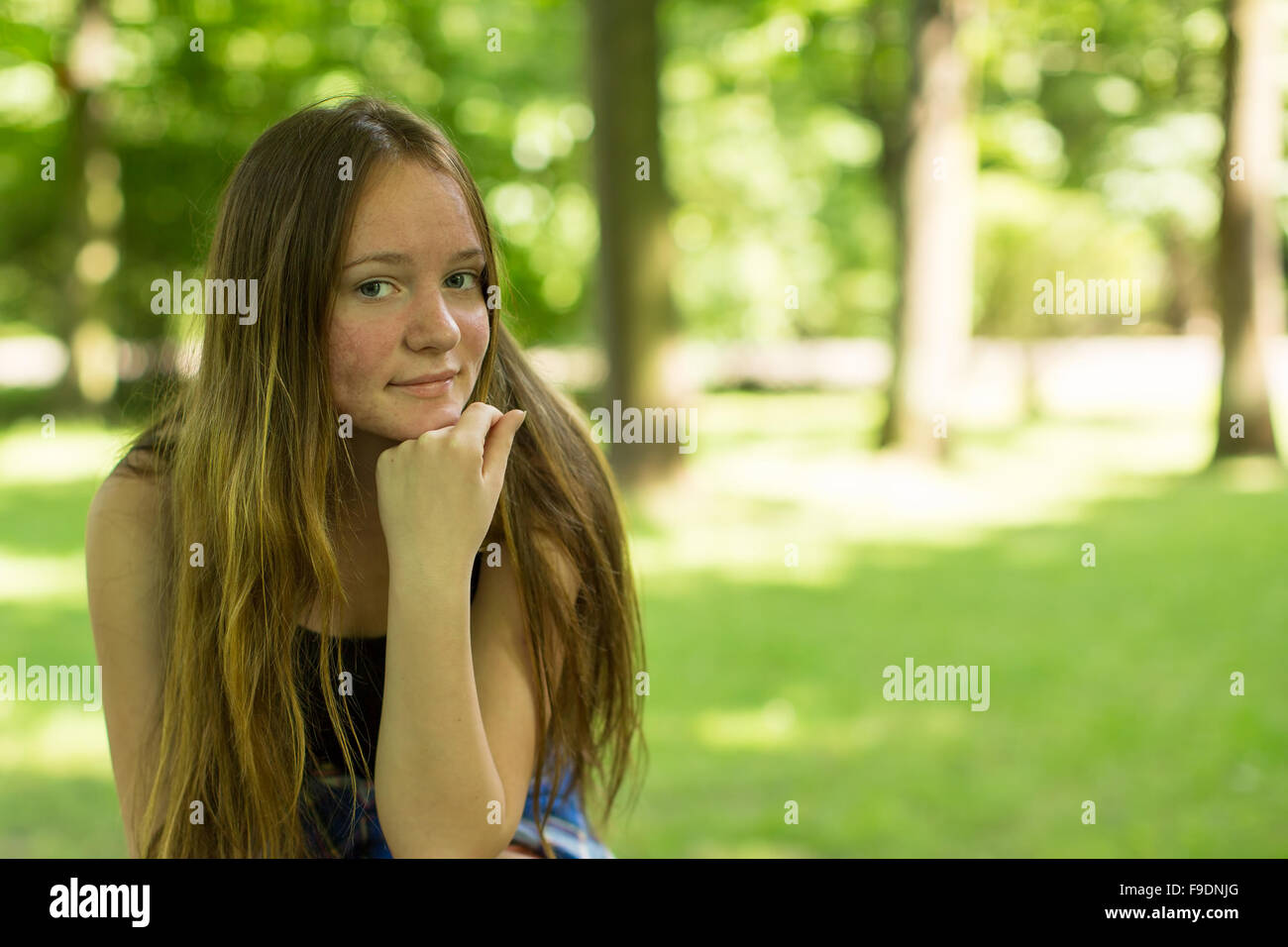 Teen girl closeup portrait in the Park. Stock Photo