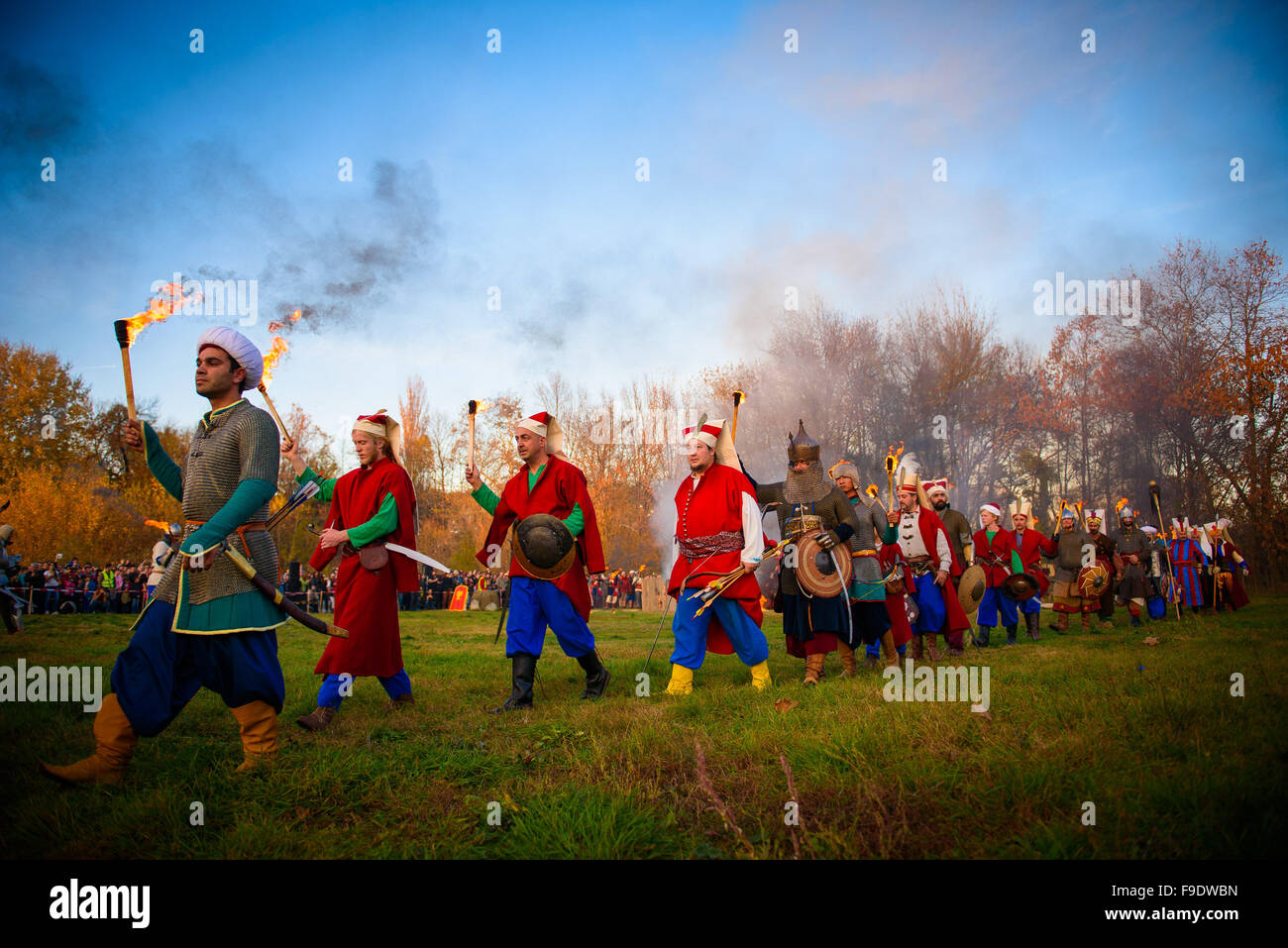 Actors from all around the world take part in a reenactment of the battle of Polish King Wladyslaw III Warnenczyk against Ottoman Turks 571 years ago near the town of Varna, Bulgaria. Wladislav III set out with a small army on a crusade against the Turks, Stock Photo