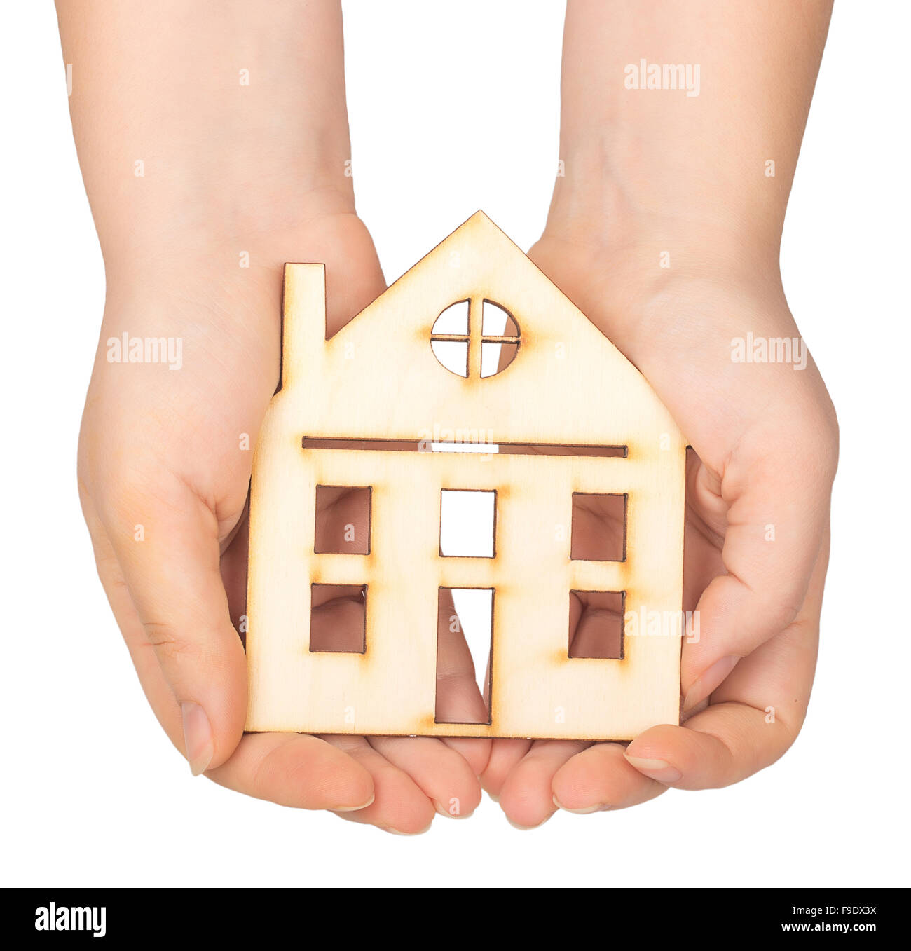 form a home holding a hand isolate on white background Stock Photo