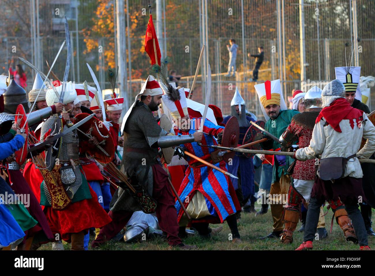 Actors from all around the world take part in a reenactment of the battle of Polish King Wladyslaw III Warnenczyk against Ottoman Turks 571 years ago near the town of Varna, Bulgaria. Wladislav III set out with a small army on a crusade against the Turks, Stock Photo