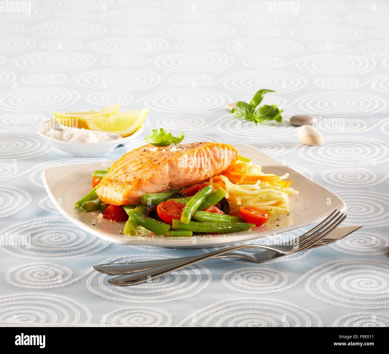 Baked Salmon with Beans Stock Photo Alamy