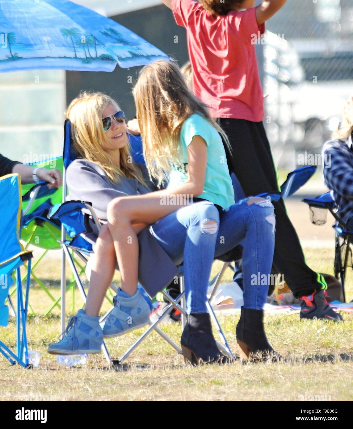 Heidi Klum and Seal watch their children play in a soccer match in Brentwood  Featuring: Heidi Klum, Helene Boshoven Samuel Where: Los Angeles, California, United States When: 14 Nov 2015 Stock Photo