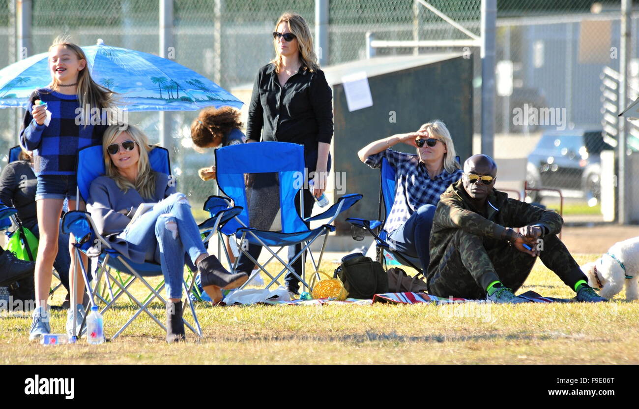 Heidi Klum and Seal watch their children play in a soccer match in Brentwood  Featuring: Heidi Klum, Seal, Helene Boshoven Samuel Where: Los Angeles, California, United States When: 14 Nov 2015 Stock Photo