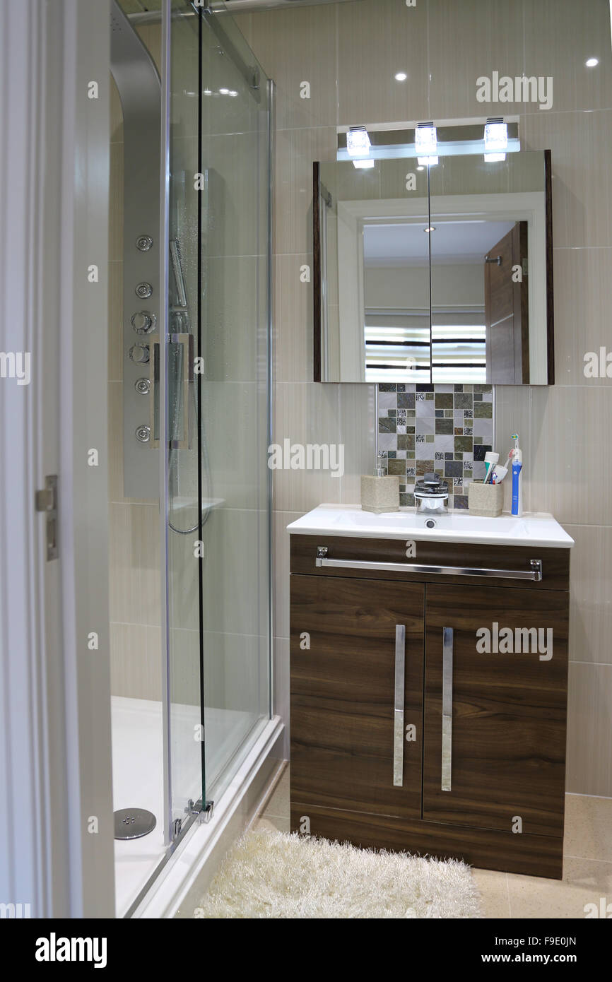 View of a modern en-suite bathroom in a newly refurbished house in London Stock Photo