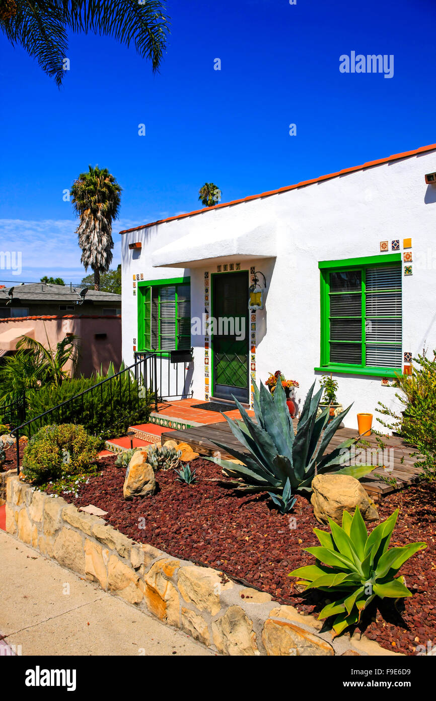 Flat roof home in a Spanish style design in Santa Barbara, California Stock Photo