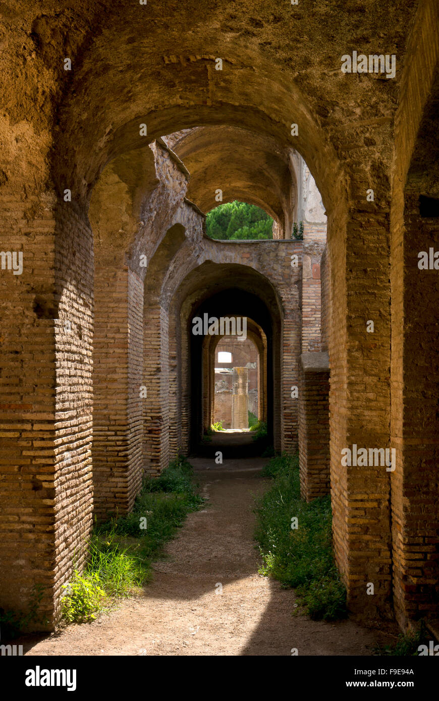 Brick archways in the ancient Roman port of Ostia, near Rome, Italy, Europe Stock Photo