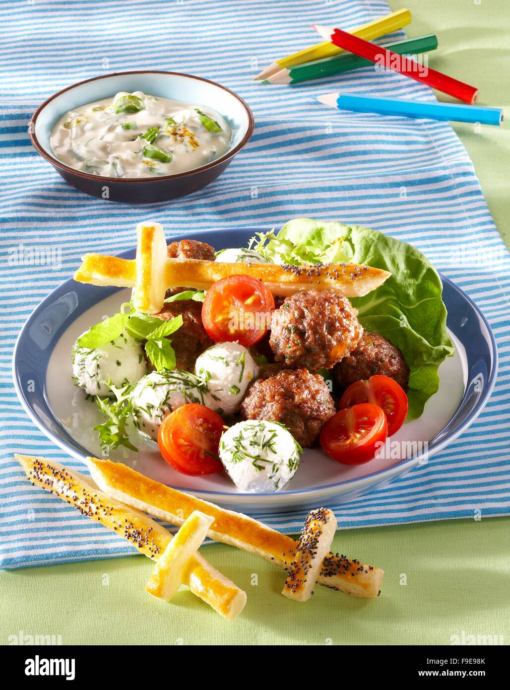 Swords for Superheroes and Cheese and Meat Balls Stock Photo