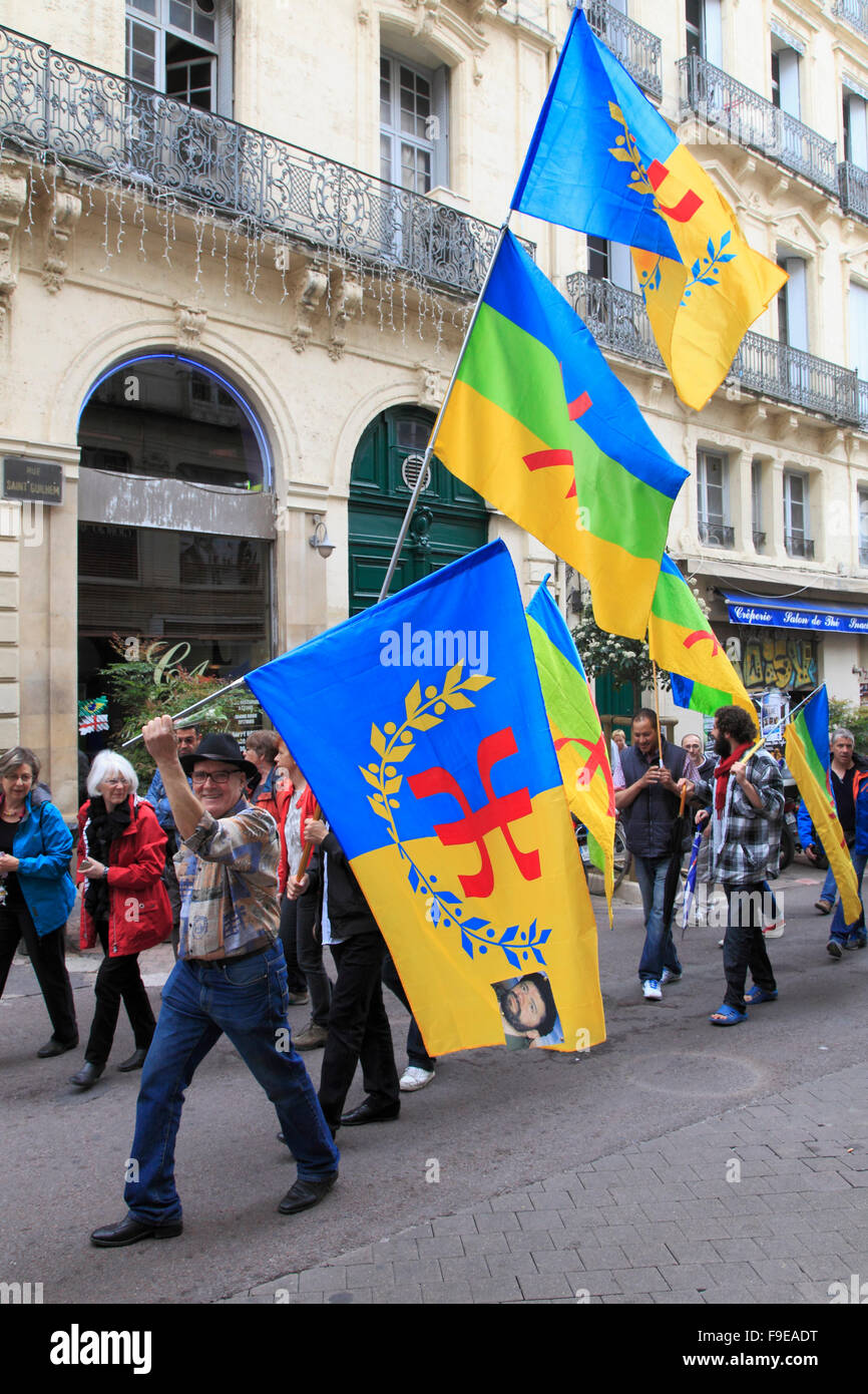 France, Languedoc-Roussillon, Montpellier, protest march, people, Stock Photo