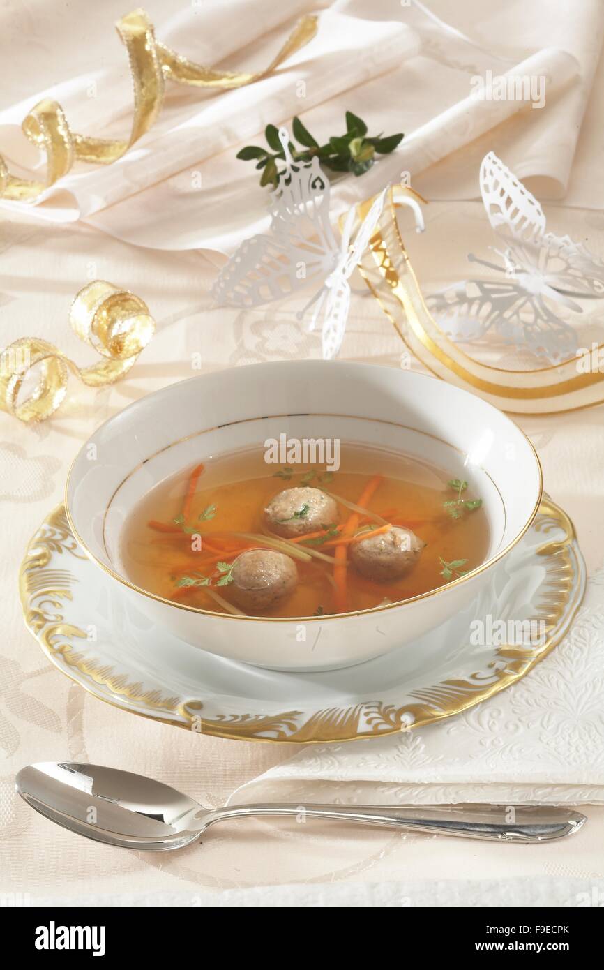 Beef Broth with Liver Dumplings Stock Photo Alamy