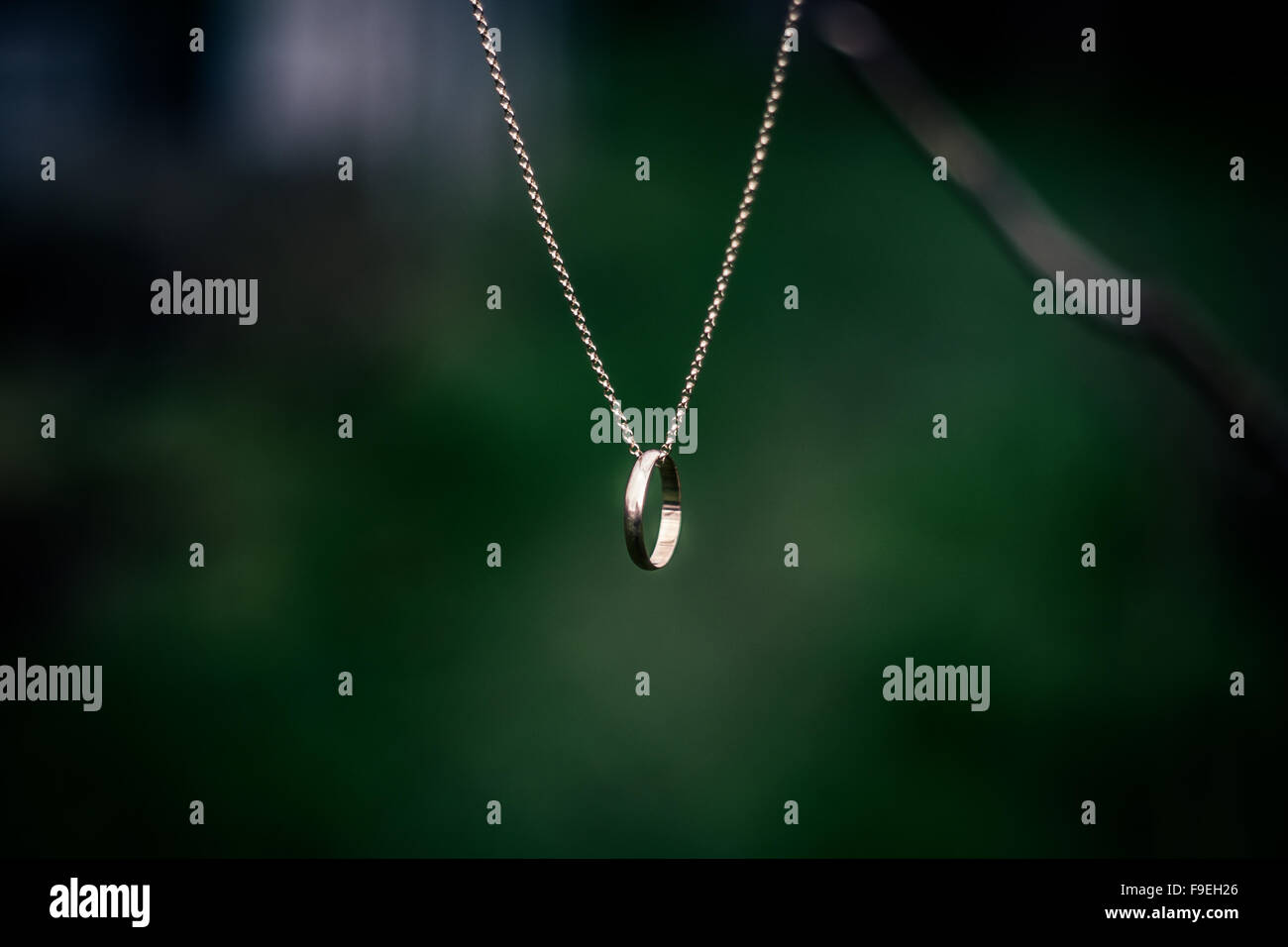 Wedding Band on gold Chain Stock Photo Alamy