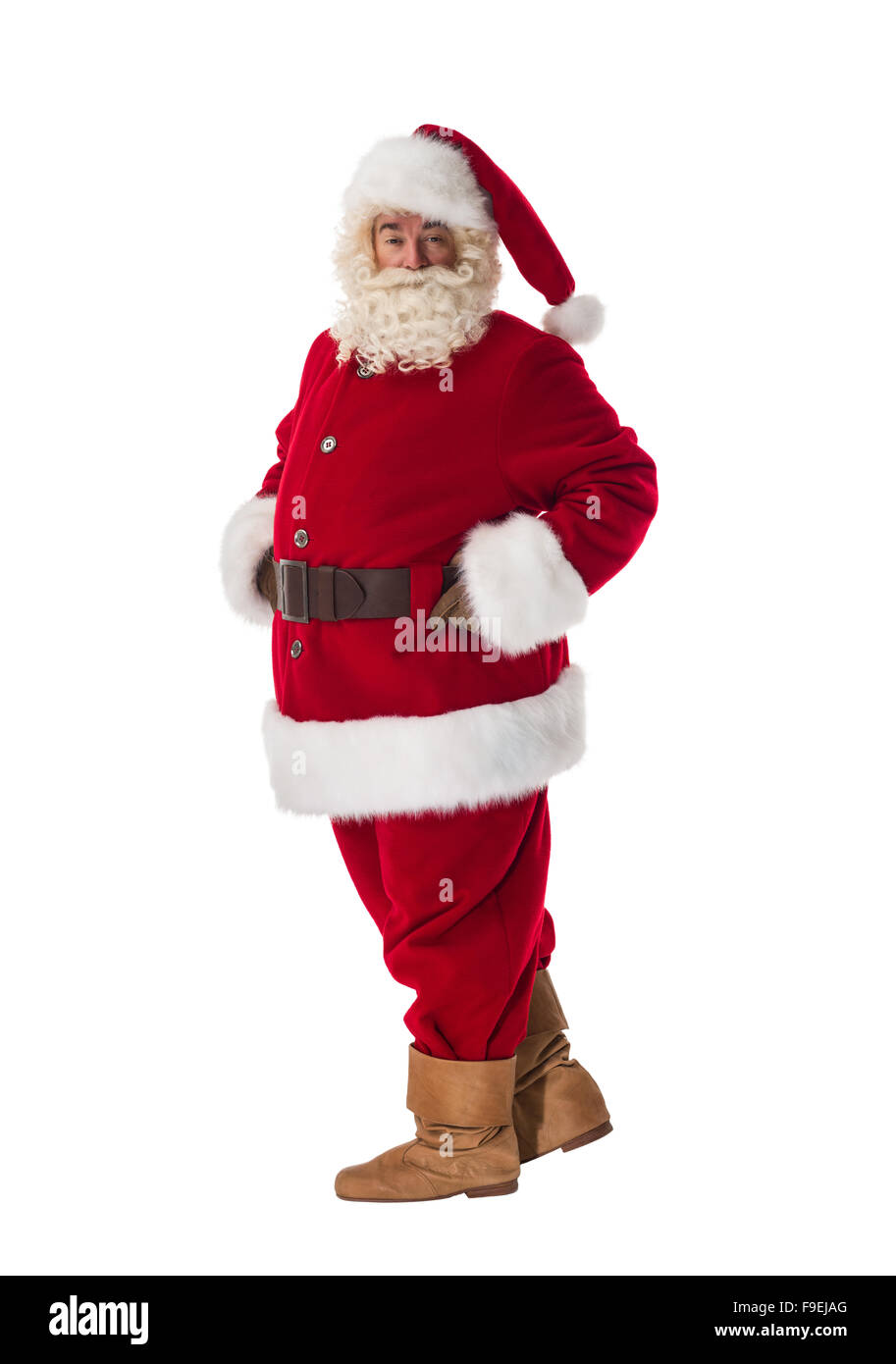 Santa Claus Portrait. Standing still and posing. Side view Stock Photo