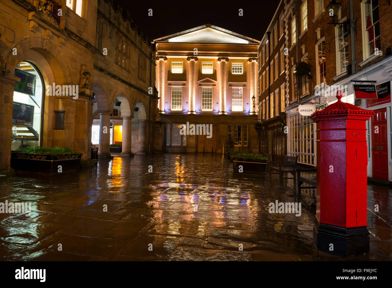Shrewsbury Museum and Art Gallery on a rainy night, Shropshire, England, UK. Stock Photo