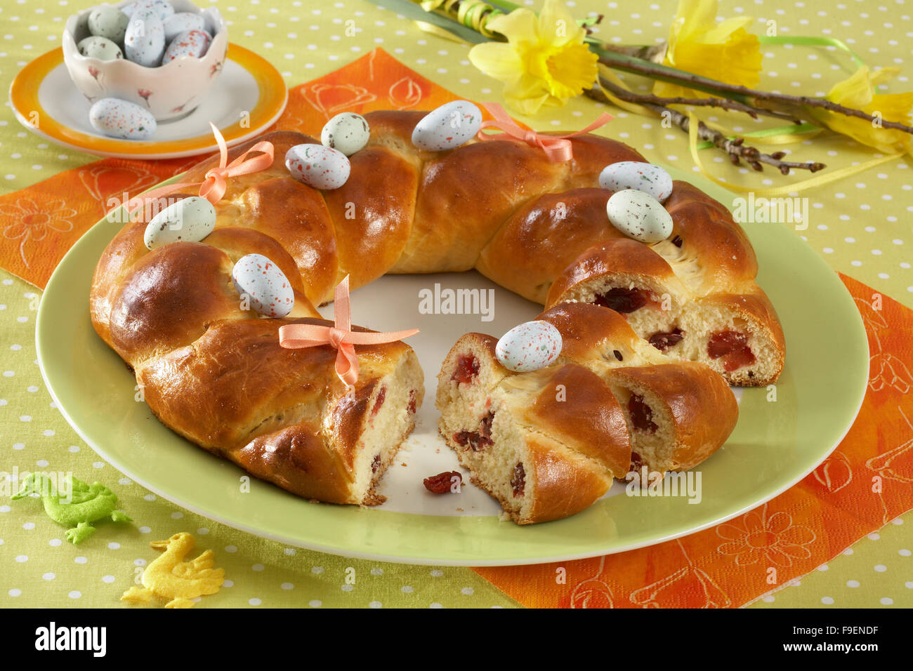 Yeast Wreath with Dried Fruit Stock Photo Alamy