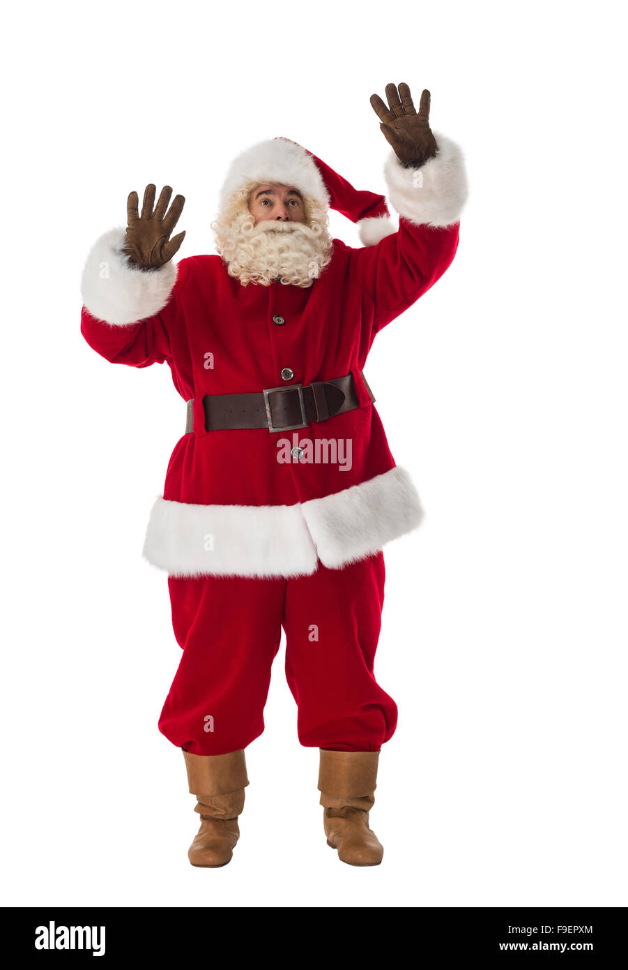 Santa Claus working with virtual interface Portrait Isolated on White Background Stock Photo